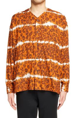 Acne Studios Leopard Print Cotton Button-Up Shirt in Rust Red/Brown