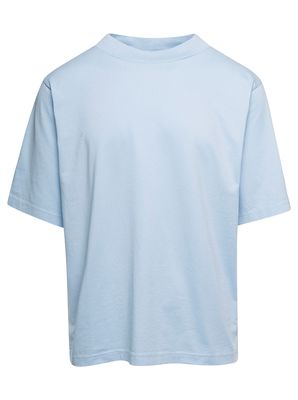 Acne Studios Light Blue Round Neck T-shirt With Back Logo Patch In Cotton Man