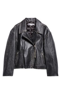Acne Studios Lilket Distressed Leather Moto Jacket in Black