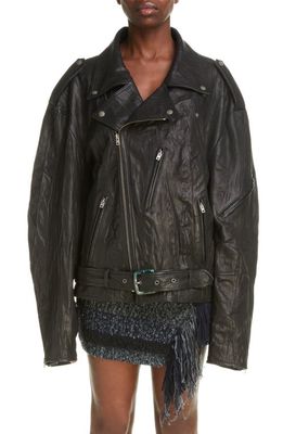 Acne Studios Linor Oversize Lambskin Moto Jacket in Black