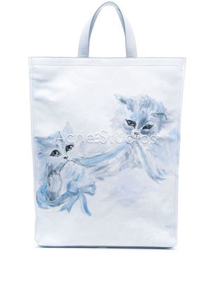Acne Studios logo-detail cat-print tote bag - White