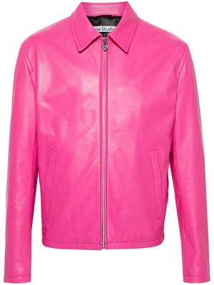 Acne Studios logo-embossed leather jacket - Pink