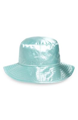 Acne Studios Logo Embroidered Reversible Satin Bucket Hat in Aquamarine
