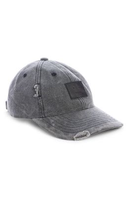 Acne Studios Logo Patch Distressed Canvas Baseball Cap in Carbon Grey