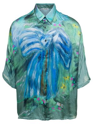 Acne Studios Multicolor 3/4 Sleeves Shirt With Bow Graphic Print In Crinkled Viscose Man