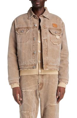 Acne Studios Oversize Ripped Canvas Trucker Jacket in Toffee Brown
