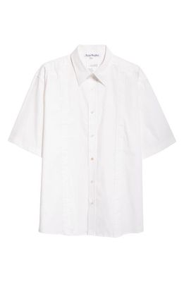 Acne Studios Oversize Short Sleeve Stretch Cotton Button-Up Shirt in White
