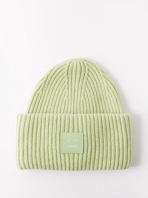 Acne Studios - Pansy Face Patch Wool Beanie Hat - Mens - Light Green