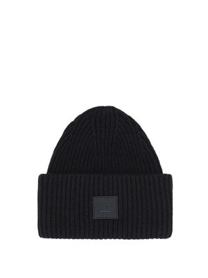 Acne Studios - Pansy Face Patch Wool Beanie - Mens - Black
