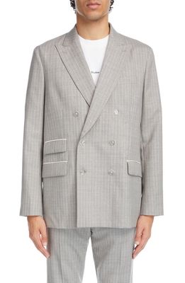 Acne Studios Pinstripe Double Breasted Wool Suit Jacket in Pearl Grey