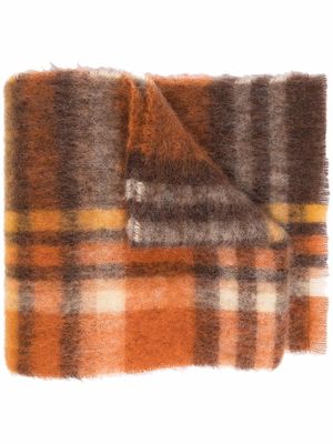 Acne Studios plaid logo knitted scarf - Brown