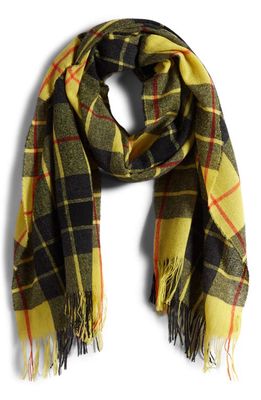Acne Studios Plaid Wool & Cashmere Fringe Scarf in Yellow/Black