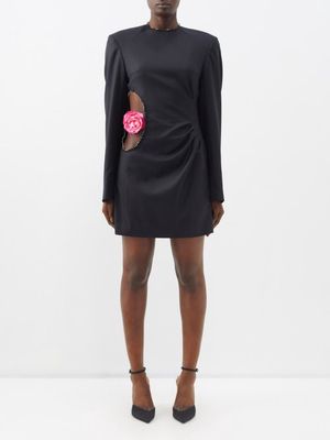 Acne Studios - Raw-edge Rose-cutout Wool Mini Dress - Womens - Black