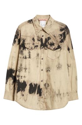 Acne Studios Relaxed Fit Tie Dye Denim Button-Up Overshirt in Black/Beige