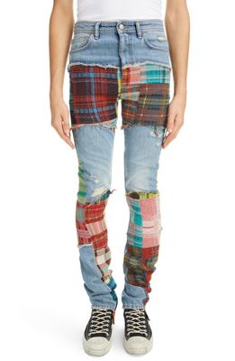 Acne Studios Ripped Mixed Media Wool Blend Jeans in Mid Blue