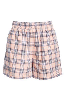 Acne Studios Roxx Face Patch Check Cotton Flannel Shorts in Pink/Blue