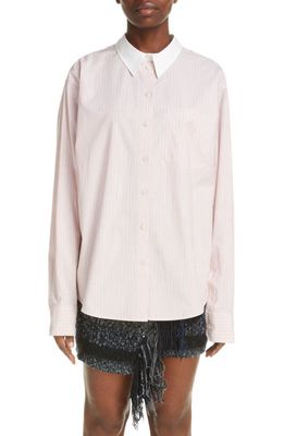 Acne Studios Saffron Stripe Cotton Poplin Button-Up Shirt in Salmon Pink/White