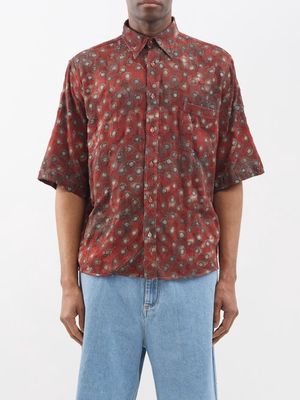 Acne Studios - Sambler Daises-appliquéd Cotton Shirt - Mens - Red Multi