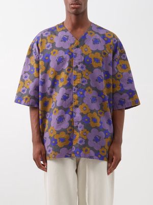 Acne Studios - Sandit Floral-print Cotton Short-sleeved Shirt - Mens - Purple Multi