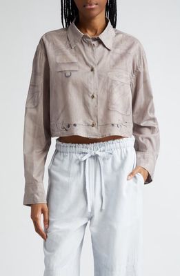 Acne Studios Sherika Trompe l'Oeil Crop Cotton Voile Button-Up Shirt in Light Brown