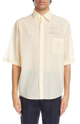 Acne Studios Stripe Short Sleeve Button-Up Shirt in Yellow/White