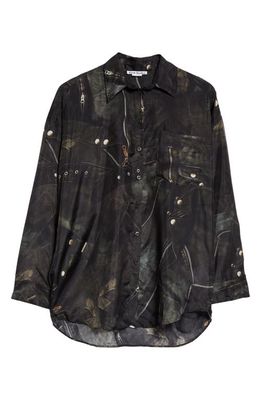 Acne Studios Sueli Trompe l'Oeil Silk Button-Up Shirt in Faded Black