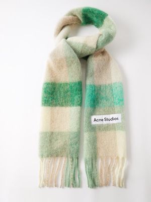Acne Studios - Tasselled Check Alpaca-blend Scarf - Mens - Green Multi