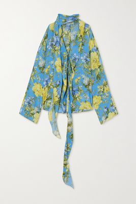 Acne Studios - Tie-detailed Floral-print Crepe De Chine Blouse - Blue