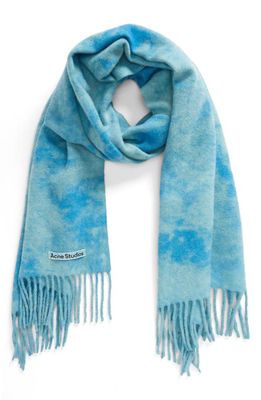 Acne Studios Tie Dye Fringed Wool Scarf in Aqua Blue