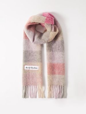 Acne Studios - Vally Check Fringed Scarf - Womens - Pink Multi