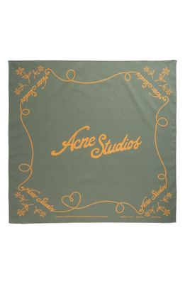 Acne Studios Vay Logo Print Organic Cotton Square Scarf in Green/Honey Yellow