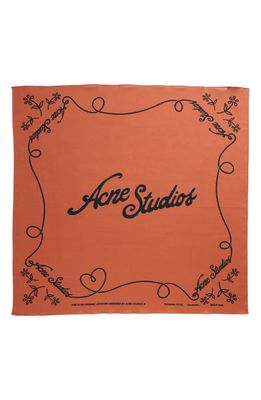 Acne Studios Vay Logo Print Organic Cotton Square Scarf in Rust Red/Black