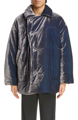 Acne Studios Velvet Puffer Jacket in Silver Blue