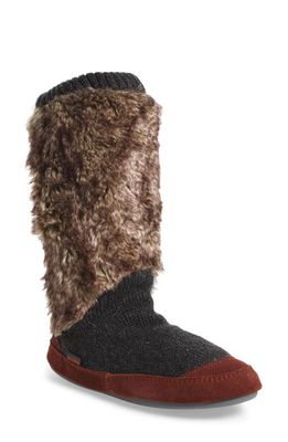Acorn Slouch Slipper Boot in Charcoal Faux Fur