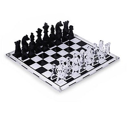 Acrylic 28 Piece Chess Set, King Measure 4",  B oard 14" x 14"
