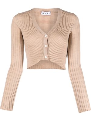Act N°1 cropped ribbed-knit cardigan - Neutrals