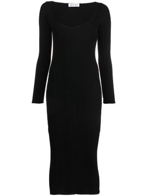 Act N°1 ribbed long-sleeved midi dress - Black