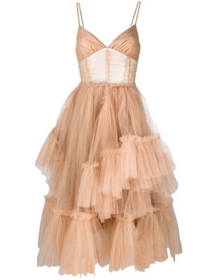 Act N°1 tiered tulle midi dress - Neutrals