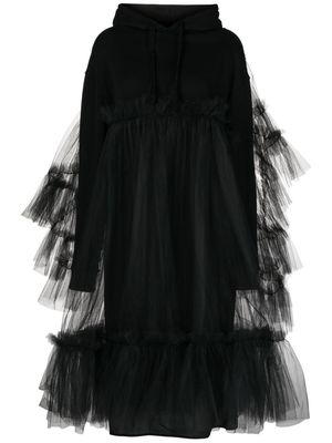 Act N°1 tulle-overlay hooded midi dress - Black