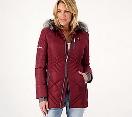 ActionHeat Women's 5V Heated Puffer Jacket with Faux Fur Hood