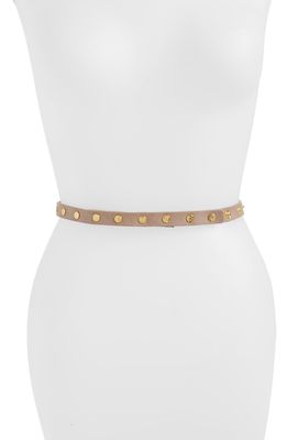 Ada 'Cala' Studded Skinny Leather Belt in Taupe