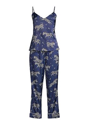 Adah 2-Piece Zebra-Print Satin Camisole Pajama Set