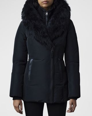 Adali Hooded Down Jacket with Shearling Collar