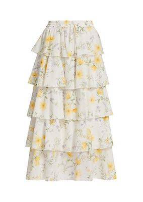Adaline Floral-Printed Tiered Midi Skirt