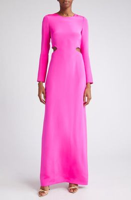 Adam Lippes Alexandra Long Sleeve Silk Crepe Column Gown in Hot Pink