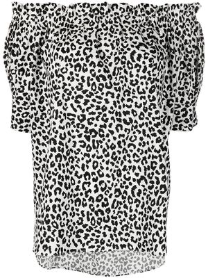 Adam Lippes cheetah-print off-shoulder blouse - Black