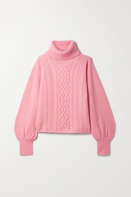 Adam Lippes - Cropped Cable-knit Cashmere, Wool And Silk-blend Turtleneck Sweater - Pink