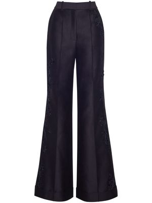 Adam Lippes Deeda embroidered wool-silk blend flared trousers - Black