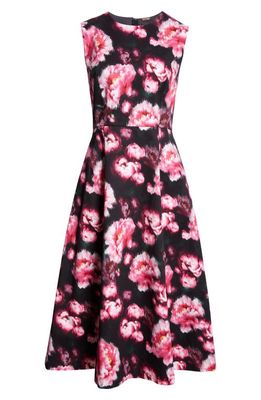 Adam Lippes Eloise Floral Stretch Twill Fit & Flare Dress in Black Floral