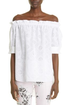 Adam Lippes Eyelet Detail Off the Shoulder Cotton Blouse in White